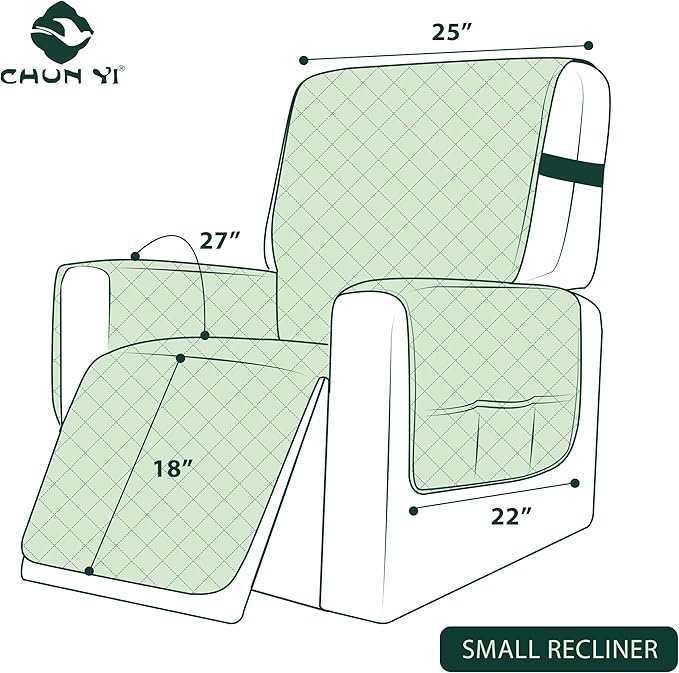 CHUN YI Recliner Chair Cover, Non-Slip Recliner Covers That Stay in Place, Washable Lazy Boy Recliner Covers with Pockets, Water Resistant Recliner Slipcover for Pets (Khaki, Small Recliner)