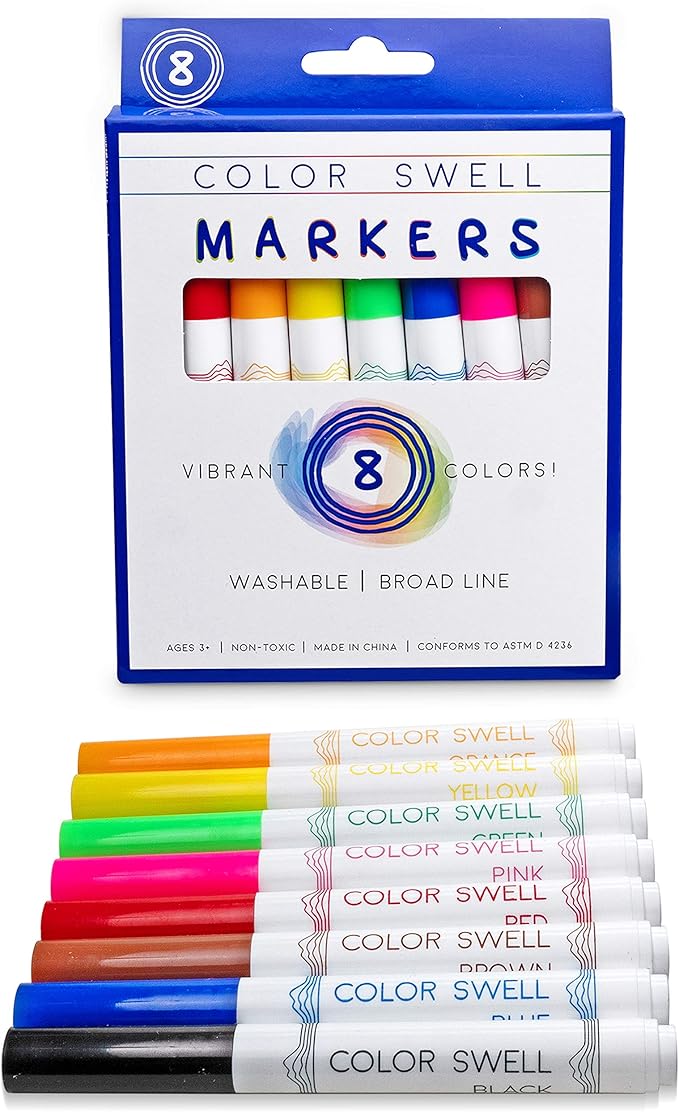 Color Swell Washable Markers 6 Boxes of 8 Vibrant Colors Perfect for Kids, Teachers, Adults, Parties, and Families…