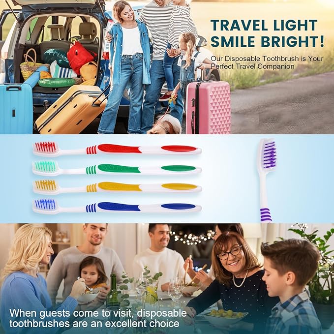 Navona 400 PCS Premium Individually Wrapped Bulk Toothbrush Pack, Disposable Toothbrush, Soft Toothbrush for Adult or Kid, Soft Bristle Toothbrush, Ergonomics Handle, Perfect for Travel,Hotel,Donation