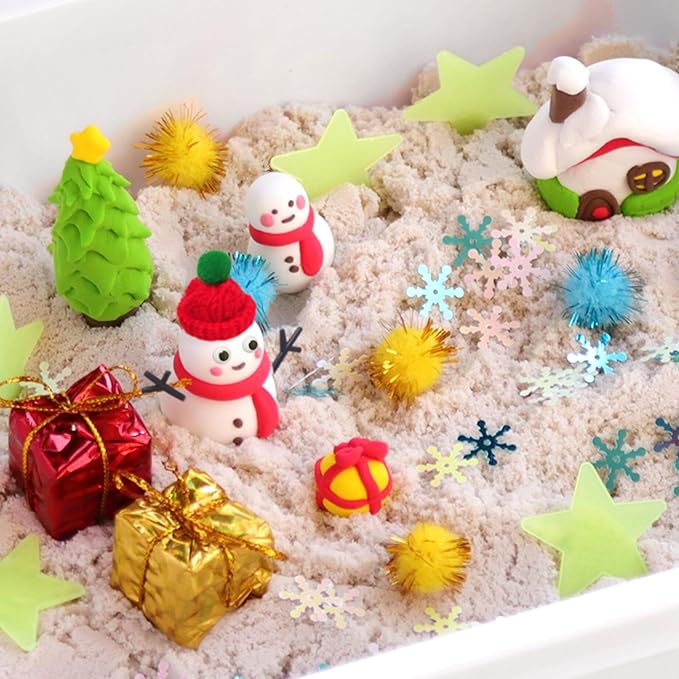 Christmas Sensory Bin,Snowman Making Kit for Kids,Christmas DIY Modeling Clay Making Kit,Xmas Sensory Toys for Holiday with Play Sand for Toddlers,Christmas Kids Toys Gift