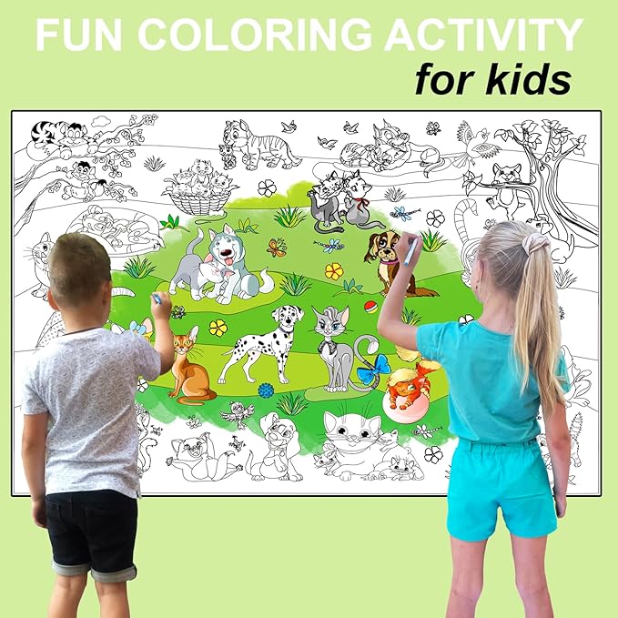 ALEX Art, Jumbo Coloring Poster - Cute Cats and Dogs Giant Coloring Posters for Kids - Large Coloring Poster for Wall or Table - Fun Big Coloring Sheets - Huge Size 38.5”x26.7”