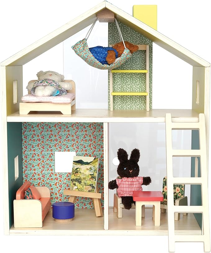 Manhattan Toy Little Nook 19-Piece Wooden Playhouse with Loft for Kids 3 + Year Old and Up