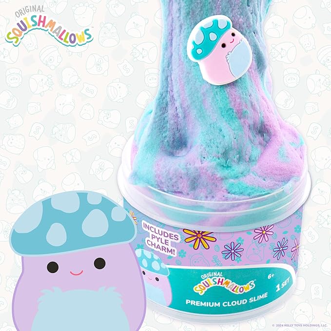 Original Squishmallows Pyle The Mushroom Premium Scented Slime, 8 oz. Fluffy Slime, Grape Scented, 3 Fun Slime Add Ins, Pre-Made Slime for Kids, Great 6 Year Old Toys, Super Soft Sludge Toy