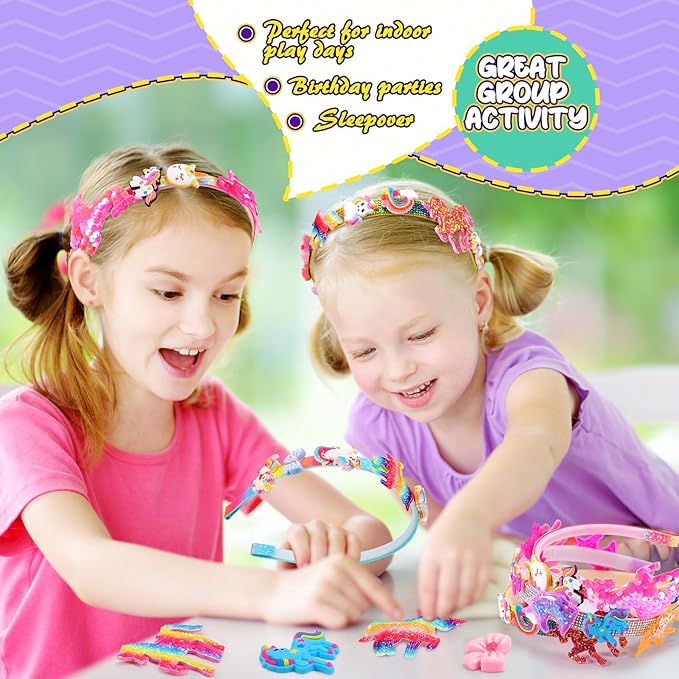 Unicorn Hair Accessories for Girls,Headband Making Kit Arts and Crafts for Kids Ages 4-6 6-8 8-12,Girls Toys Unicorn Gifts for 4 5 6 7 8 9 Year Old Girl Birthday Gifts
