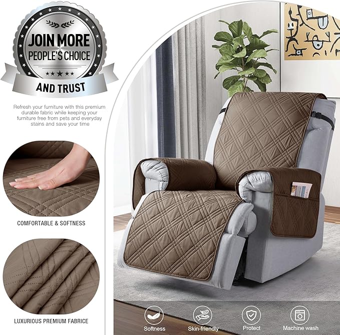 TAOCOCO 100% Waterproof Recliner Chair Cover, Oversized Recliner Covers for Large Recliner Chair with Double Straps, Non Slip Reclining Chair Cover for Kids, Pets(Oversized Recliner, Taupe)