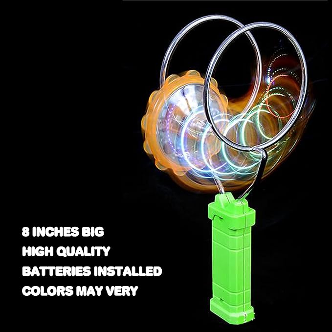 Retro Gyro Wheel Toy with Rail Twirler by ArtCreativity – 8'' Gyro Toy and 8.5'' Magic Rail Twirler – Fun Spinning and Flashing Light Sensory Toy – Great Gift for Boys and Girls