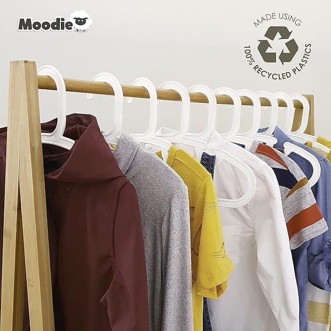 Recycled Plastic Kids Hangers | 13.5" Heavy Duty Kids Clothes Hangers | Bulk Pack Childrens Hangers, Large Child Hangers | Toddler Hangers (2-12yrs | 25 Pack, White)
