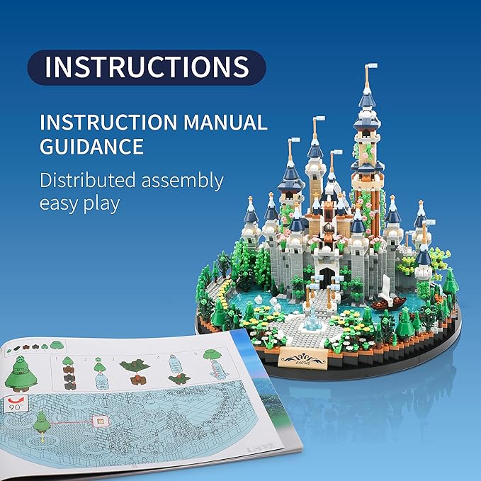 Magic Princess Blue Castle Micro Building Blocks for Adults Mini Building Kit, Creative Display Gift for Women and Kids Ages 14+ 3600 PCS