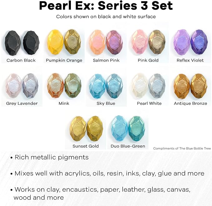 Jacquard Pearl Ex Pigment Powder Series 3 12 Color Set 3 Gram Jars - Loose Mica Powder for Epoxy Resin, Watercolors, Calligraphy Ink & Clay - Epoxy Pigment Powder - Epoxy Resin Color