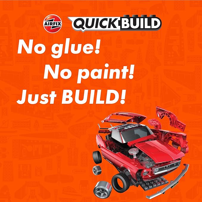 Airfix J6035 Quickbuild Plastic Model Car Kits - Ford Mustang GT 1968 - Easy Assembly Snap Together Model Kit, Classic Car for Adults & Kids to Build, Model Sports Car, Building Toys Set