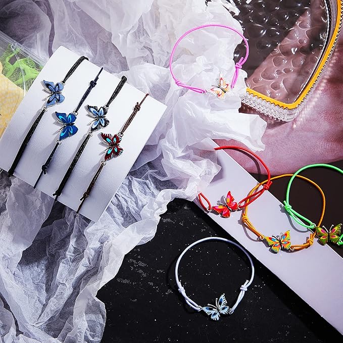 Hicarer 24 Pcs Butterfly Bracelets Party Favors Friendship Bracelets Colorful Adjustable Woven Bracelets for Women Girls Kids Butterfly Fairy Party Favors Christmas Birthday Gifts