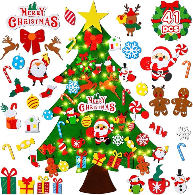 Max Fun DIY Felt Christmas Tree Set 3.2Ft with 41 Ornaments for Kids Toddlers Home Wall Hanging Felt Christmas Craft Kits Xmas Decoration Party Supplies