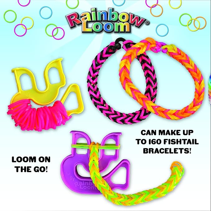 Rainbow Loom® Treasure Box NEON Edition, 8,000 Rubber Bands in 8 Different Neon Colors, and a Bonus of 2 Happy Looms, Great Activities for Boys and Girls 7+
