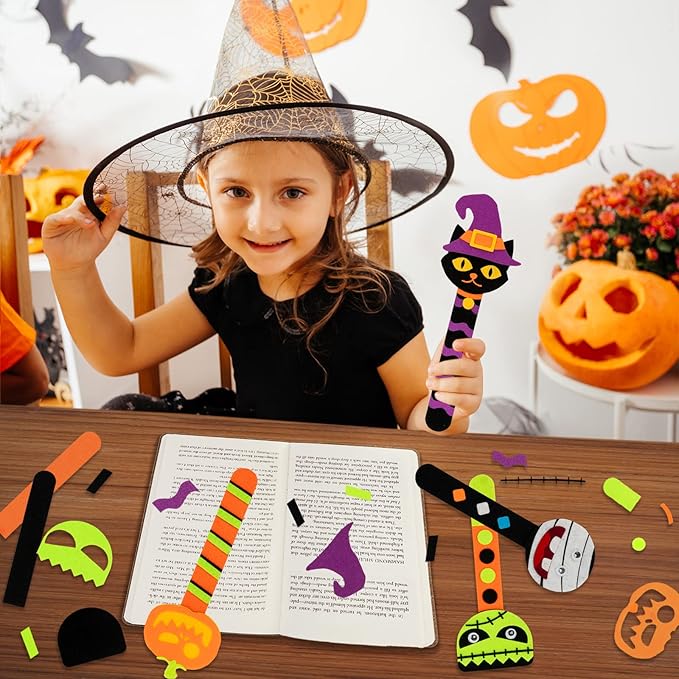 Shemira 16 Pack Halloween Crafts for Kids, Halloween Bookmark Craft for Party Favors, Halloween Trick or Treating Gifts Toys, Halloween Miniatures Prizes for Kids, Halloween School Art Activities