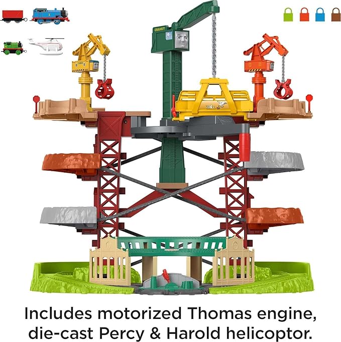 Thomas & Friends Multi-Level Toy Track Set, Trains & Cranes Super Tower, 2.5 Ft Tall with 3 Characters for Preschool Kids Ages 3+ Years