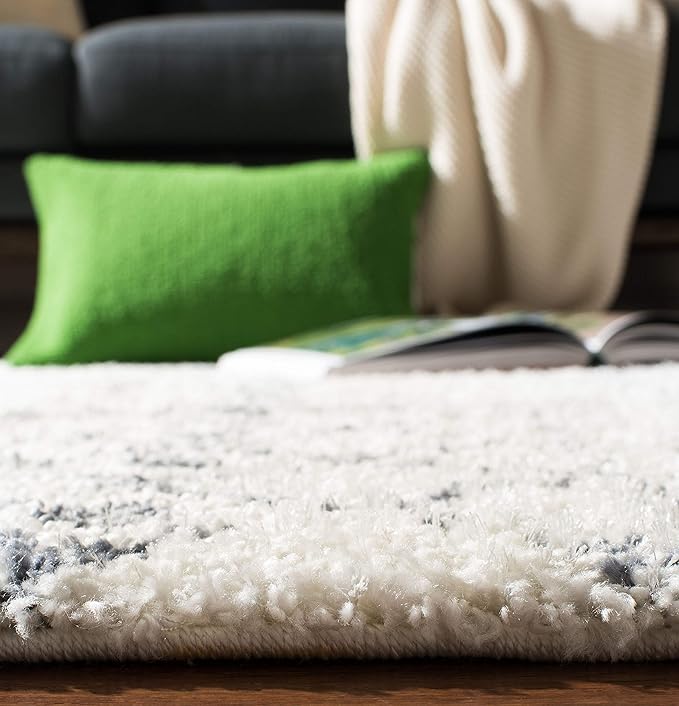 SAFAVIEH Berber Fringe Shag Collection 2'2" x 6' Cream / Dark Grey BFG516A Moroccan Non-Shedding Living Room Bedroom Dining Room Entryway Plush 1.2-inch Thick Runner Rug
