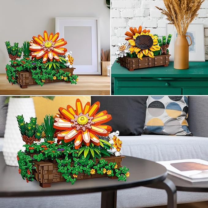 Flower Botanical Bonsai Building Set Sunflower Flower Building Toy Compatible with Lego Flowers Sets for Adults & Boys Girls 924PCS
