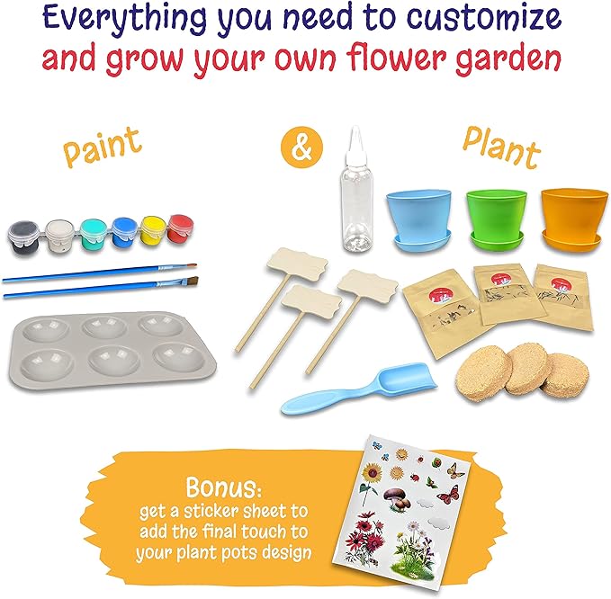 Paint and Plant Flower Growing Kit for Kids - Kids Gardening Set Gifts for Girls and Boys Ages 6-12 Year Old- Arts and Crafts for Girls and Boys - Grow Your Own Flowers - Paint and Grow Craft Kit