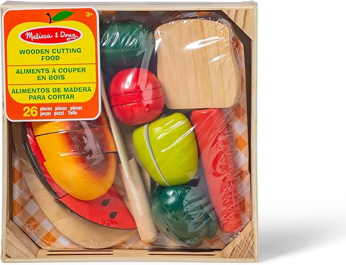 Melissa & Doug Cutting Food Play Food Set With Wooden Pieces, Knife, Cutting Board