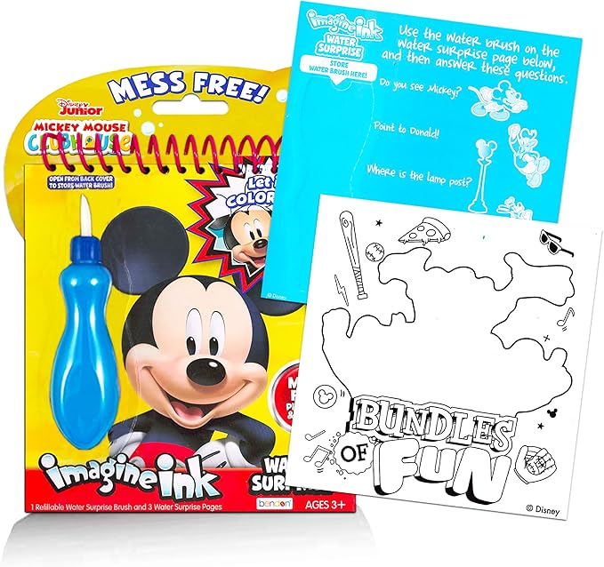 Disney Shop Mickey Mouse Paint with Water Set for Kids Toddlers Bundle ~ Reusable Mess Free Imagine Ink Book with Water Surprise Brush with Mini Coloring Book and Stickers (Water Painting Kit)