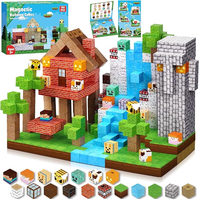 Magnetic Blocks - 150 PCS Build Magnetic Windmill Falls Homes - Magnetic Toys for Montessori Toddler Christmas Birthday Gifts - STEM Sensory Toys for 3 4 5 6 7 8 9 10 Year Old Boys & Girls