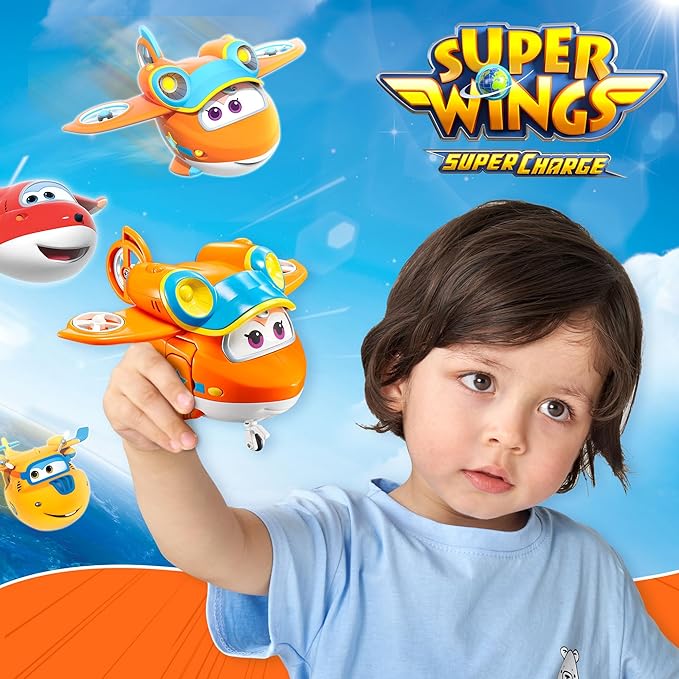 Super Wings 5" Transforming Sunny, Airplane Toys Vehicle Action Figure, Season 5 Plane to Robot in 10 Steps, Birthday Gifts for 3 4 5 year old Boys Girls Preschool Kids, Orange