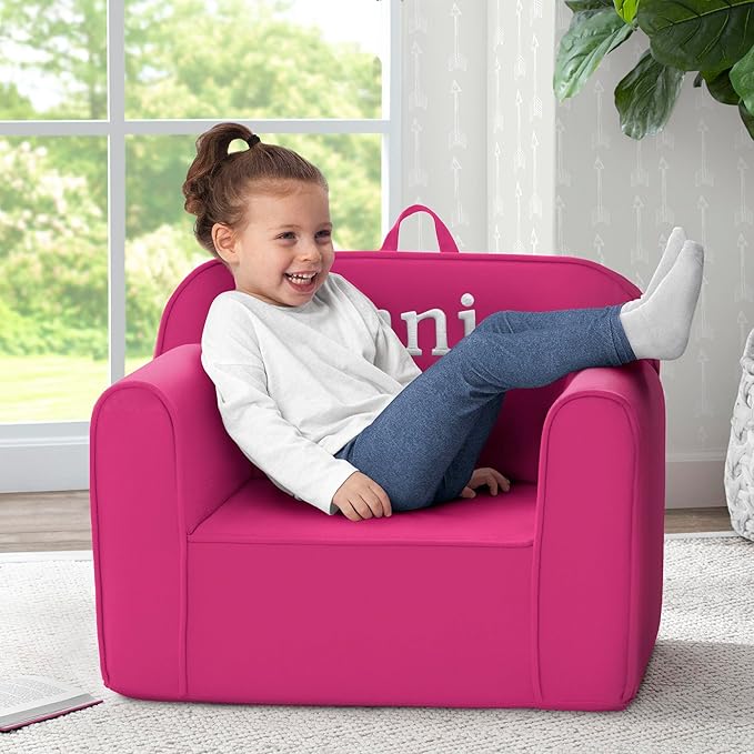 Delta Children Personalized Cozee Chair - Customize with Name – Foam Kids Chair for Ages 18 Months and Up, Hot Pink