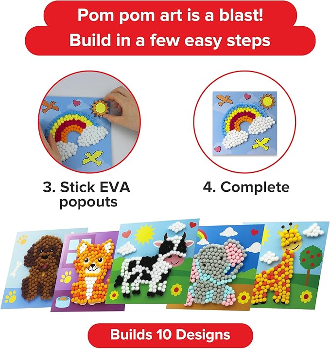 Little Jupiter DIY Pom Pom Art - Makes 10 Art Pieces -Boy & Girl Crafts for Kids Age 3-5 - Toddler Crafts Ages 3-5 - Kids Crafts 3-5 - Activities for Kids Ages 3-5 - Arts and Crafts for Kids (Set4)