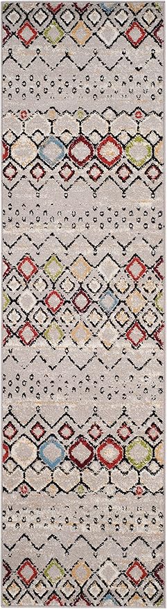 SAFAVIEH Amsterdam Collection Runner Rug - 2'3" x 6', Light Grey & Multi, Moroccan Boho Design, Non-Shedding & Easy Care, Ideal for High Traffic Areas in Living Room, Bedroom (AMS108G)