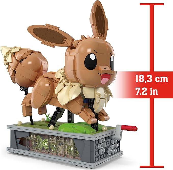 Mega Pokémon Action Figure Building Set, Motion Eevee with 1366 Pieces, Turn Crank for Running Movement, Build & Display Toy for Collectors