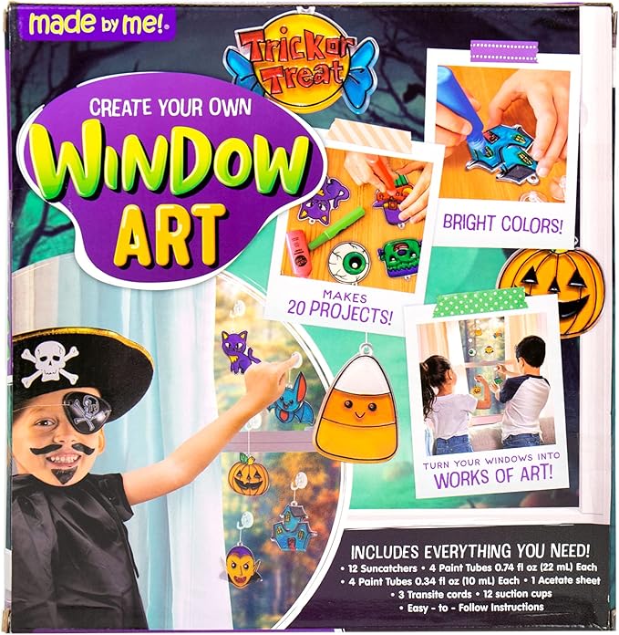 Made By Me Create Your Own Halloween Window Art, DIY Suncatcher Kit and Clings, Great Staycation or Sleepover Activity, Fun Group Activity, Arts and Crafts Set for Kids Ages 6, 7, 8, 9
