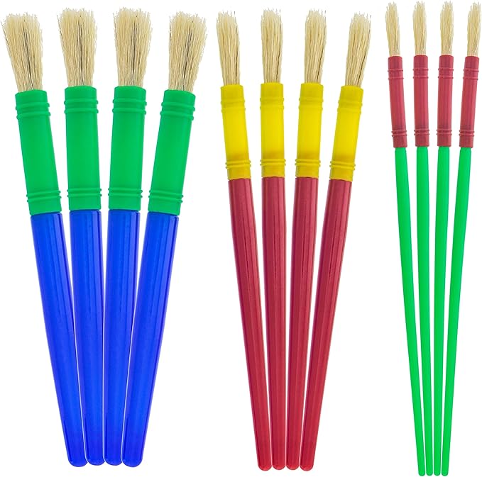 U.S. Art Supply 12-Piece Round Children's Tempera Paint Brush Set in 3 Sizes, 4 Small, 4 Medium, 4 Large - Fun Kid's Party, School, Student, Class Craft Painting - Beginners Starter Painting Brush Kit