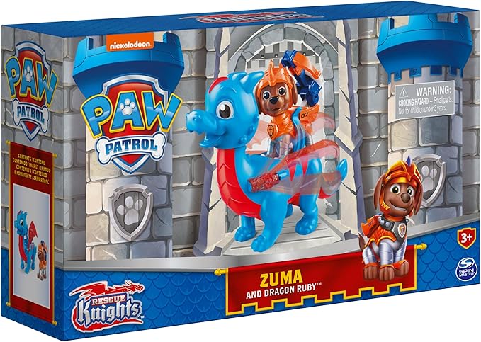 Paw Patrol, Rescue Knights Zuma and Dragon Ruby Action Figures Set, Kids Toys for Ages 3 and up