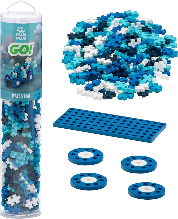 PLUS PLUS Color Cars Tube, Car Building Block Kit, 3D Puzzle Stem Toy Set for Kids, 200 Mini Interlocking Pieces - Water