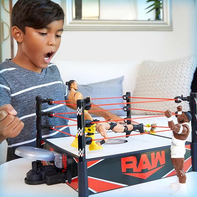 Mattel WWE Wrekkin' Kickout Ring Playset with Accessories & 2 Play Modes, Includes Launcher, Crane, WWE Championship & More, 13-inch x 20-inch