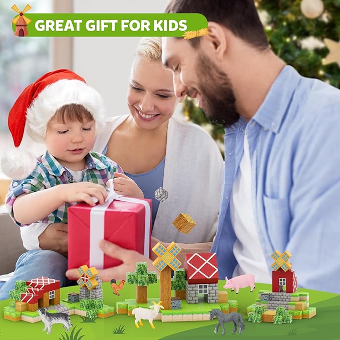 Magnetic Blocks 110PCS with 6 Animal Toys, Farm Building Blocks Set, Toys for Boys & Girls Age 4-6, 6-8, Stacking Building Toys for Toddlers Sensory Toy for Kids 3+