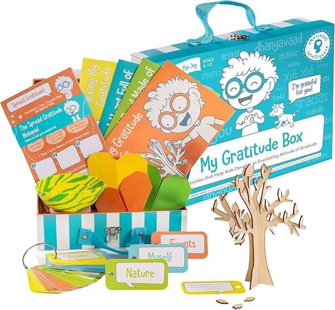 Open The Joy Gratitude Box for Kids - DIY Wooden Craft, Clay Bowl Kit, Origami Activities, Gratitude Journal, and Reflection Cards - Educational Emotional Learning Toys for Ages 4+