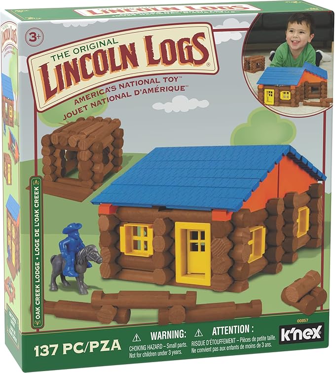 LINCOLN LOGS – Oak Creek Lodge – 137 Pieces - Real Wood Logs-Ages 3+ - Best Retro Building Gift Set for Boys/Girls – Creative Construction Engineering – Top Blocks Game Kit - Preschool Education Toy