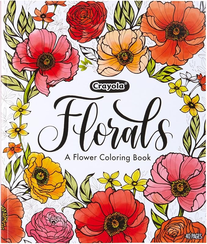 Crayola Floral Adult Coloring Book (40pgs), Flower Adult Coloring Pages, Stress Relief Activity, Mindfulness Gift for Teens & Adults, 9+