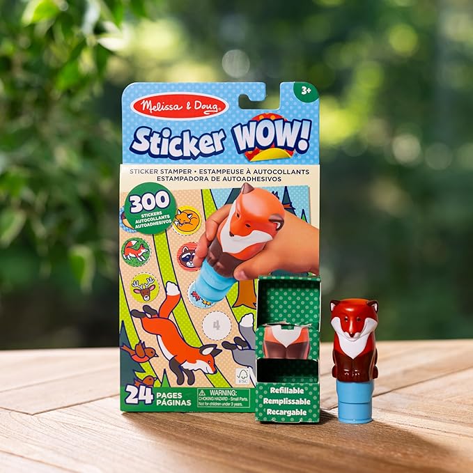 Melissa & Doug Sticker Wow!™ 24-Page Activity Pad and Sticker Stamper, 300 Stickers, Arts and Crafts Fidget Toy Collectible Character – Fox