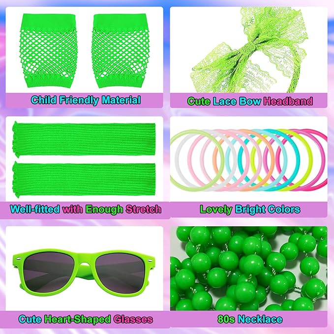 80s Outfit for Kids, 80s Costumes Accessories for Kids, 80s Outfits for Girls Cosplay 1980s Theme Retro Party