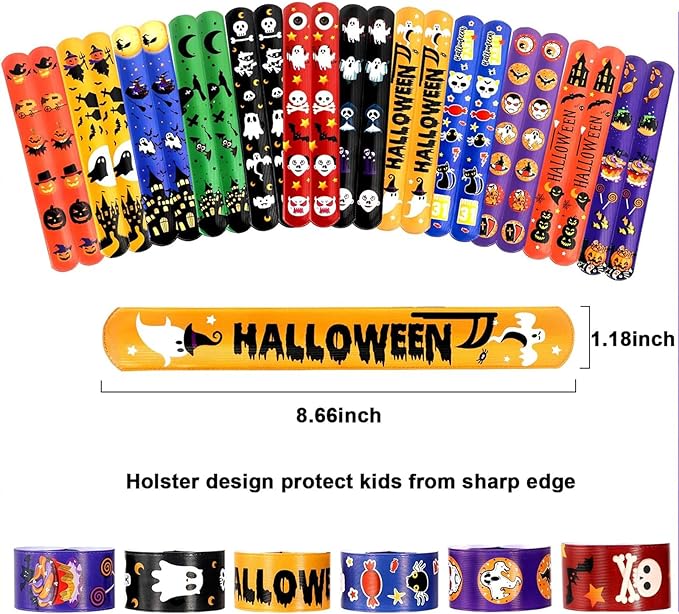 Garma 48Pcs Halloween Slap Bracelets Rubber Wristbands for Halloween Party favors, Kids Girls Boys Toddlers Halloween Gifts