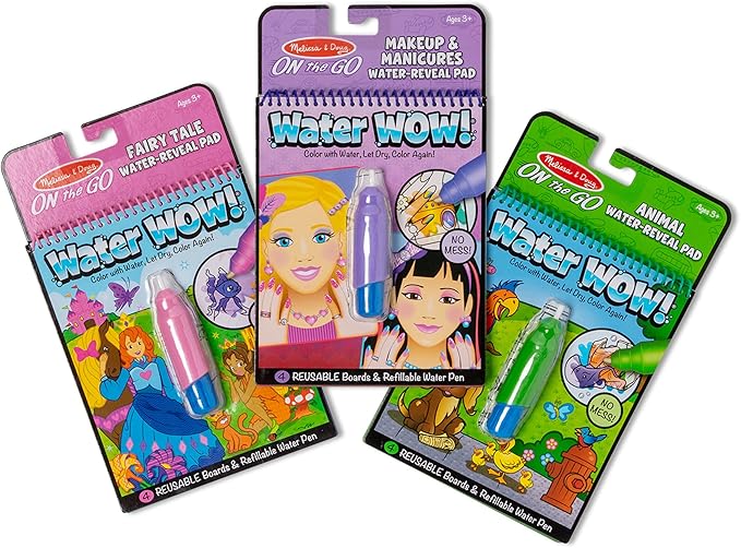 Melissa & Doug On the Go Water Wow! Reusable Water-Reveal Activity Pads, 3-pk, Makeup, Fairy Tales, Animals - Travel Toys, Party Favors, Stocking Stuffers, Mess Free Coloring Books For Kids Ages 3+