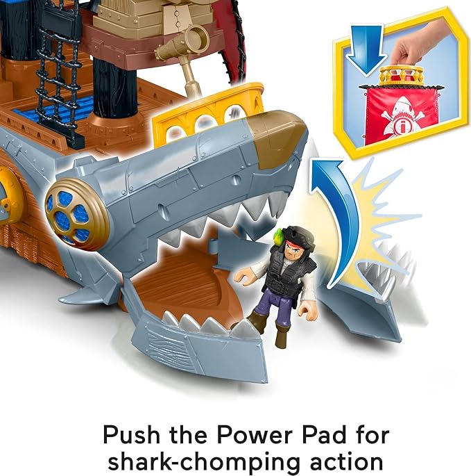 Fisher-Price Imaginext Preschool Toy Shark Bite Pirate Ship Playset with Figure & Accessories for Pretend Play Ages 3+ Years