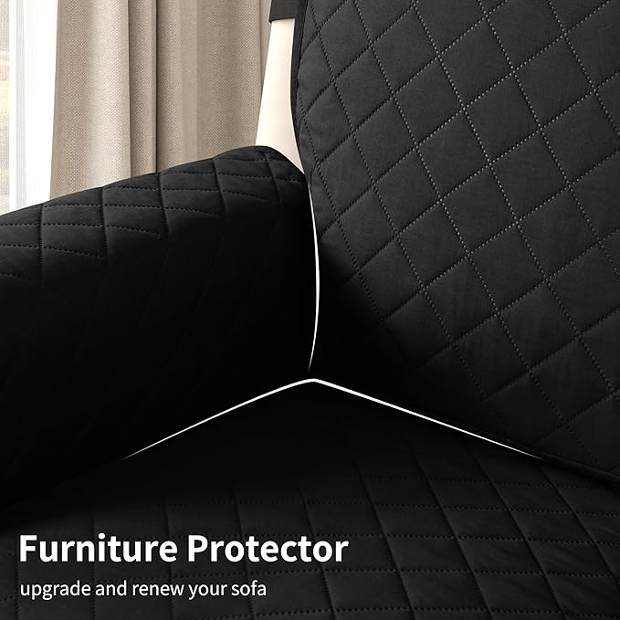 CHUN YI Recliner Chair Cover, Non-Slip Recliner Covers That Stay in Place, Washable Lazy Boy Recliner Covers with Pockets, Water Resistant Recliner Slipcover for Pets (Black, Large Recliner)
