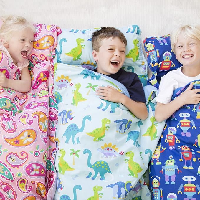 Wildkin Original Nap Mat with Reusable Pillow for Boys & Girls, Perfect for Elementary Daycare Sleepovers, Features Hook & Loop Fastener, Cotton Blend Materials Nap Mat for Kids
