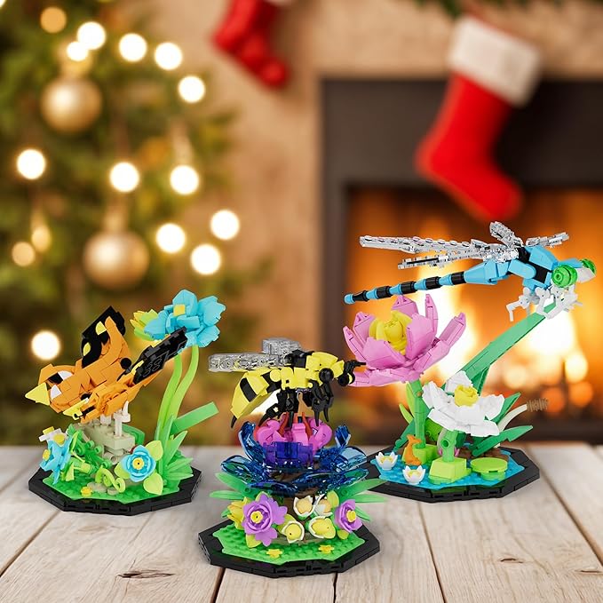 Ideas Insect Collection Building Set, with Life-Size Lotus Dragonfly Butterfly Bee Flowers Display Models, Bug Building Toys Home Decor for Adults Boys Girls Nature Lovers 6+