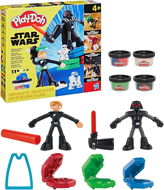 Play-Doh Star Wars Squish & Slice Lightsabers Playset, Bendy 4 Inch Luke Skywalker & Darth Vader Action Figures, Imagination Toys for 4 Year Old Boys & Girls & Up