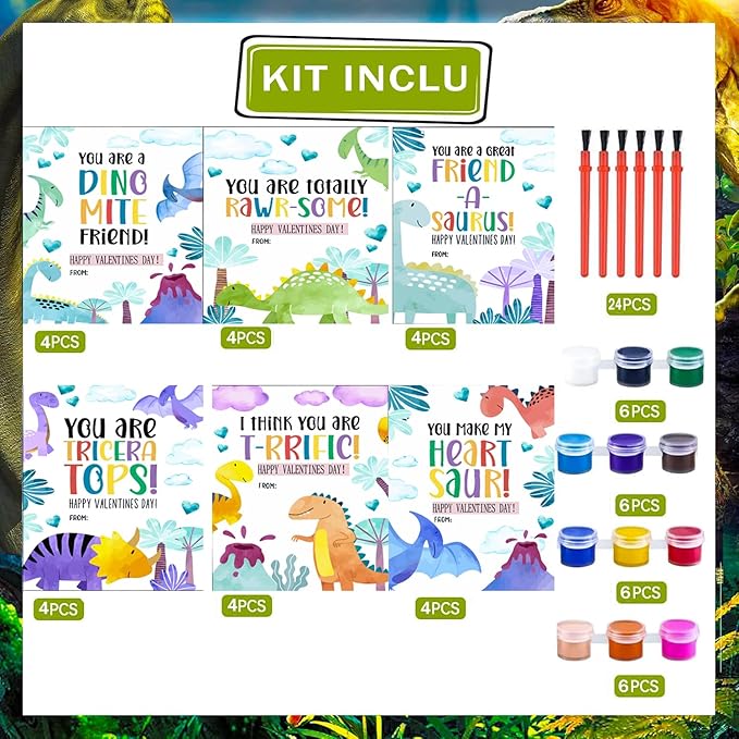 Valentines Day Gifts for Kids,23 Set 3D Puzzles Dinosaur DIY Painting Kit,Funny Dino Valentine Exchange Cards for Boys Girls Toddler School Class Classroom Party Favors (23)