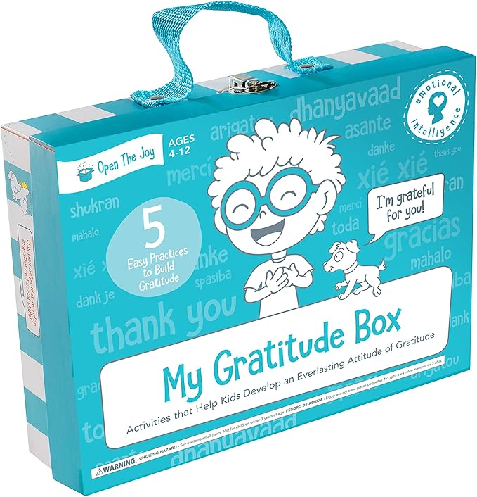 Open The Joy Gratitude Box for Kids - DIY Wooden Craft, Clay Bowl Kit, Origami Activities, Gratitude Journal, and Reflection Cards - Educational Emotional Learning Toys for Ages 4+
